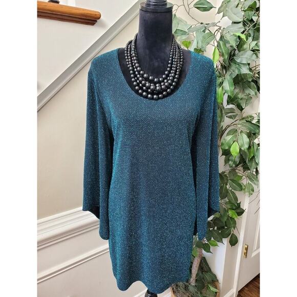 Slinky Brand Women's Blue Polyester Round Neck Long Sleeve Pullover Sweater 1X - Picture 2 of 13